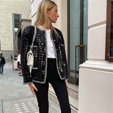 street style chanel tweed jacket|chanel tweed jacket outlet.